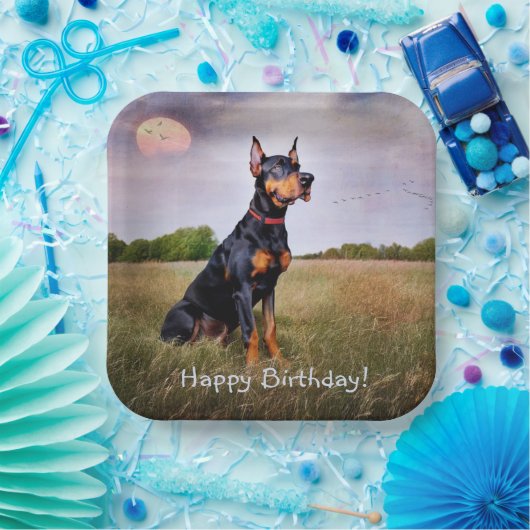 Assiettes En Carton Doberman Joyeux anniversaire (Fête)