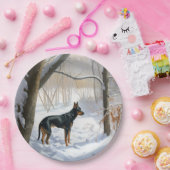 Assiettes En Carton Doberman Pinscher Laisser Neige Noël (Fête)