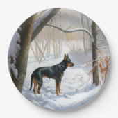 Assiettes En Carton Doberman Pinscher Laisser Neige Noël (Devant)