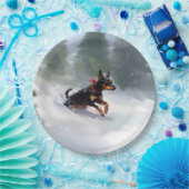 Assiettes En Carton Doberman Pinscher neige de Noël hiver (Fête)