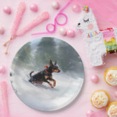 Assiettes En Carton Doberman Pinscher neige de Noël hiver (Fête)