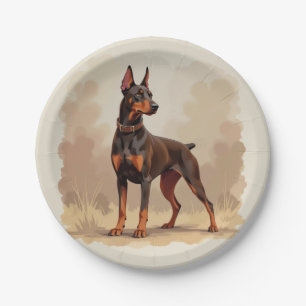 Assiettes En Carton Dobermann Pinscher marron rouille rouge