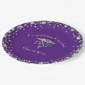 Assiettes En Carton Docteur en soins infirmiers Graduation Purple Silv (Angle)