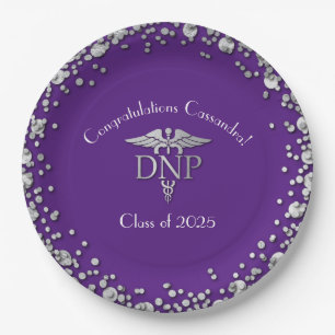 Assiettes En Carton Docteur en soins infirmiers Graduation Purple Silv