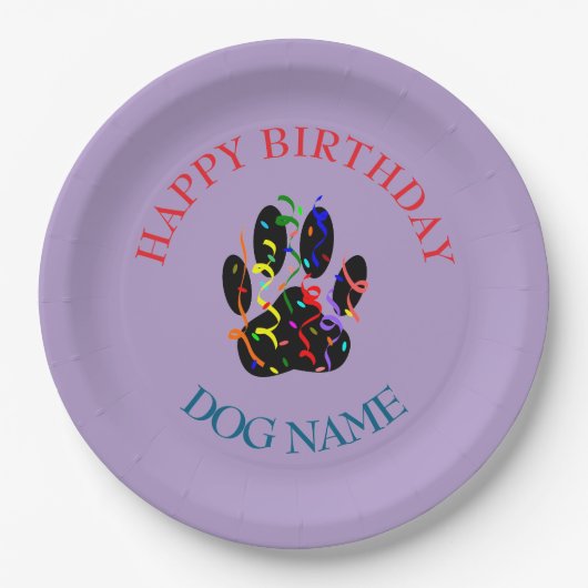 Assiettes En Carton Dog Birthday Party Custom Purple (Devant)
