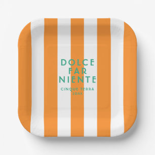 Assiettes En Carton Dolce Far Niente Cinque Terra Orange Cabana Stripe