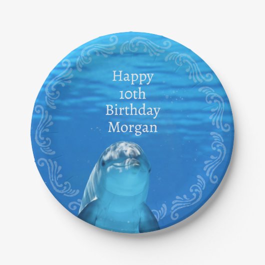 Assiettes En Carton Dolphin Blue Ocean 10e fête d'anniversaire (Devant)