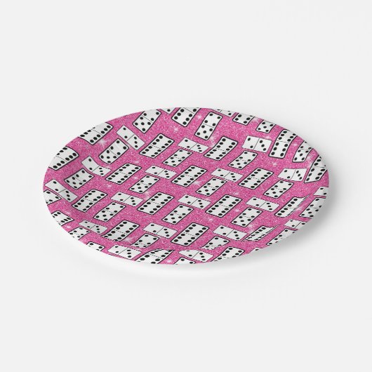 Assiettes En Carton Domino Pieces Dominoes Parties scintillant de jeu  (Angle)