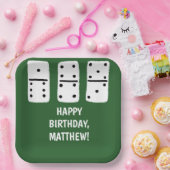 Assiettes En Carton Dominos blancs avec points noirs sur vert (Fête)