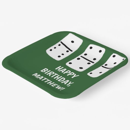 Assiettes En Carton Dominos blancs avec points noirs sur vert (Angulaire)