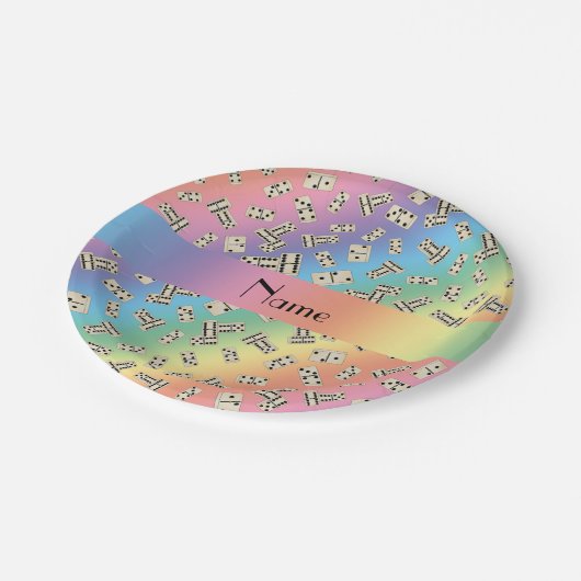 Assiettes En Carton Dominos nommés personnalisés d'arc-en-ciel (Angle)