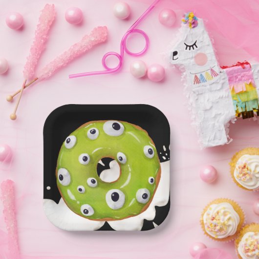 Assiettes En Carton Dona de monstre vert Halloween Googley Eyed (Fête)