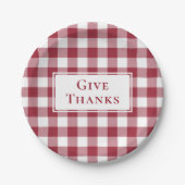 Assiettes En Carton Donnez Merci Burgundy En vichy Plaid Thanksgiving (Devant)