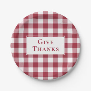 Assiettes En Carton Donnez Merci Burgundy En vichy Plaid Thanksgiving