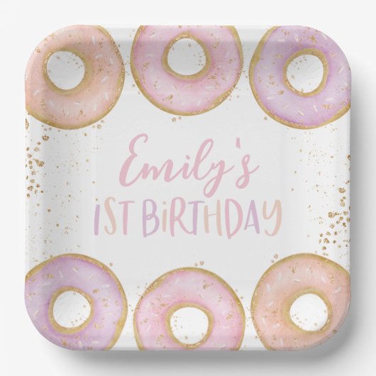 Assiettes En Carton Donut 1er Anniversaire Plaques papier personnalisé (Recto)