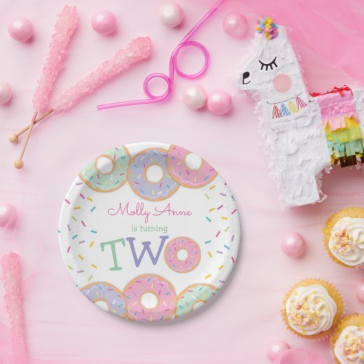 Assiettes En Carton Donut 2e anniversaire fille rose arroses (Fête)