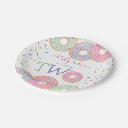 Assiettes En Carton Donut 2e anniversaire fille rose arroses (Angle)