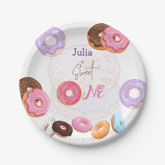 Assiettes En Carton Donut fille de 1er anniversaire (Devant)