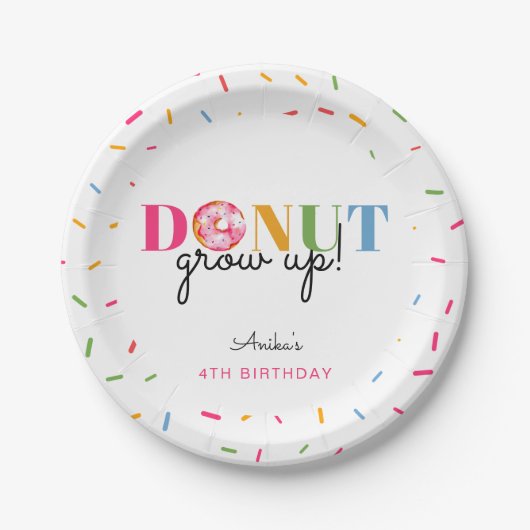 Assiettes En Carton Donut Grow Up Anniversaire mignon fête des arrosag (Devant)