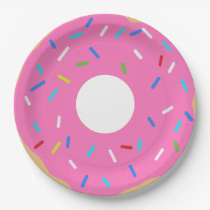 Assiettes En Carton Donut Rose Avec Saupoudrages