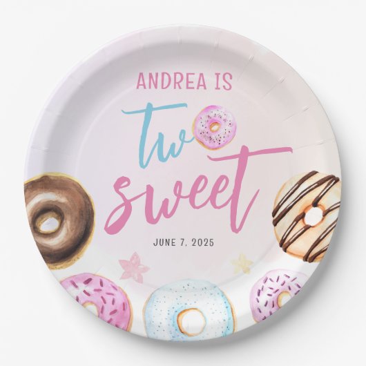 Assiettes En Carton Donut Two Sweet Girl 2e anniversaire (Devant)