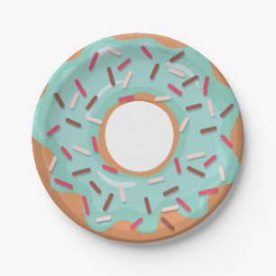 Assiettes En Carton Donuts bleus glacés avec arrosage fête d'anniversa