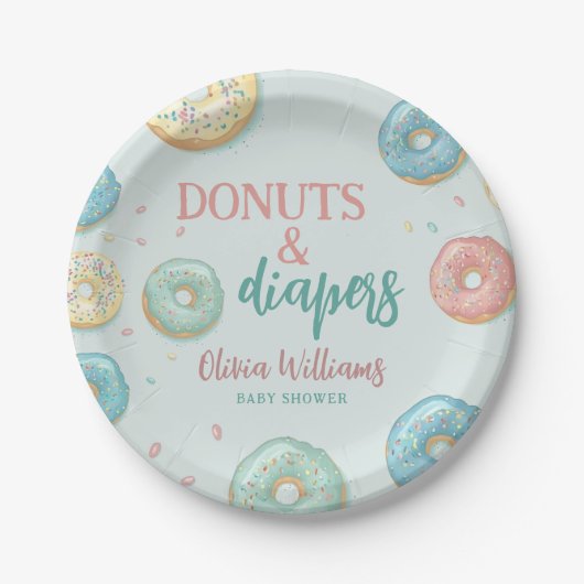 Assiettes En Carton Donuts & Diapers Baby shower vert mignon à la ment (Devant)