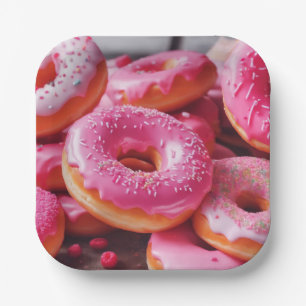 Assiettes En Carton Donuts Fraise Rose