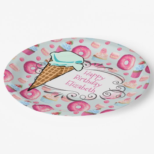 Assiettes En Carton Donuts Macarons Cupcake Ice Cream Personnalisé Ann (Angle)