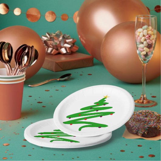 Assiettes En Carton Doodle arbre de Noël vert (Multi)