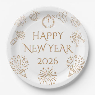 Assiettes En Carton Doodle Fantaisiste Or Bonne Année 2026