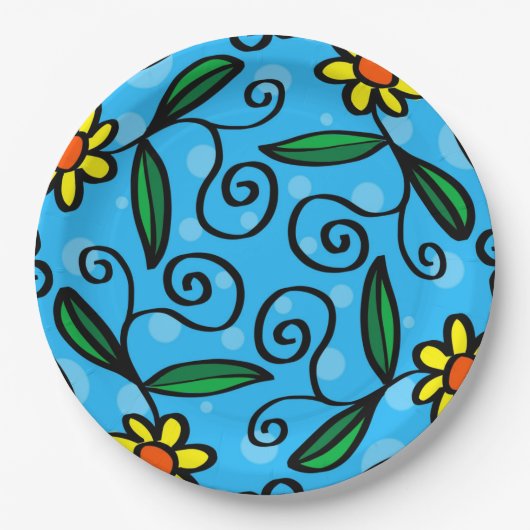 Assiettes En Carton Doodle Jaune Art Dessins Plaques Papier (Devant)