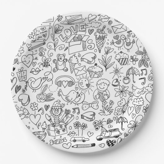Assiettes En Carton Doodle Paper Plate (Devant)
