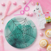 Assiettes En Carton Doodle Spiderweb sur Vert (Fête)