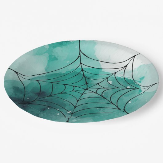 Assiettes En Carton Doodle Spiderweb sur Vert (Angle)