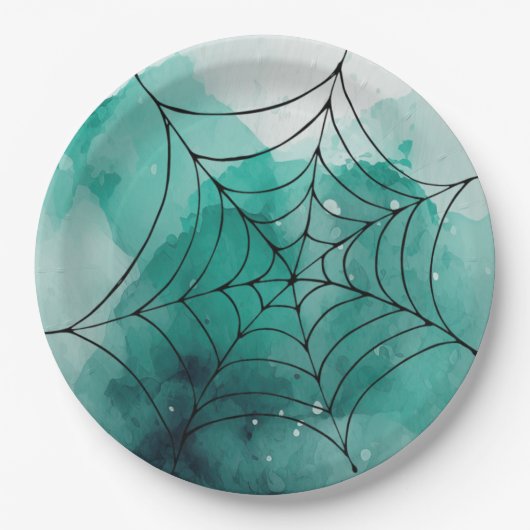 Assiettes En Carton Doodle Spiderweb sur Vert (Devant)