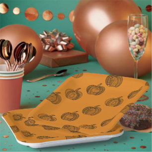 Assiettes En Carton Doodles d'Halloween boho mandala citrouilles Autom