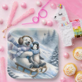 Assiettes En Carton Dormir d'ours polaire avec un pingouin (Fête)