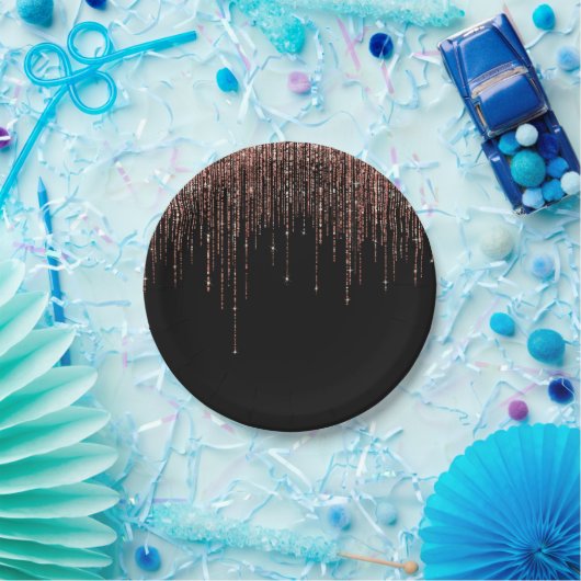 Assiettes En Carton Dory Rose Noire Gold Sparkly Glitter Fringe (Fête)