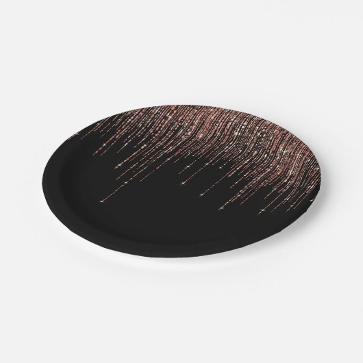 Assiettes En Carton Dory Rose Noire Gold Sparkly Glitter Fringe (Angle)