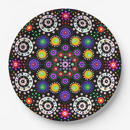 Assiettes En Carton Dot psychédélique Mandala (Devant)