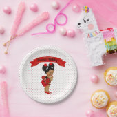 Assiettes En Carton Dots rouges de fille Afro-Américaine Ladybug (Fête)