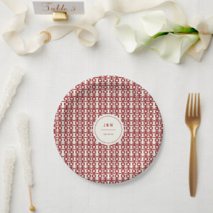 Assiettes En Carton Double Bonheur Rouge Minimaliste Mariage Chinois