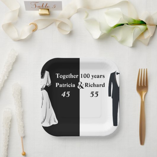 Assiettes En Carton Double célébration Anniversaire conjoint 100 ans (Mariage)