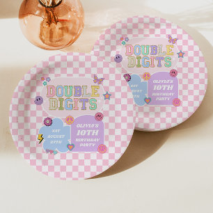 Assiettes En Carton Double Chiffres Preppy Patch 10e fête d'anniversai