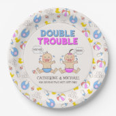 Assiettes En Carton Double Trouble Twin Boy & Girl Baby shower (Devant)