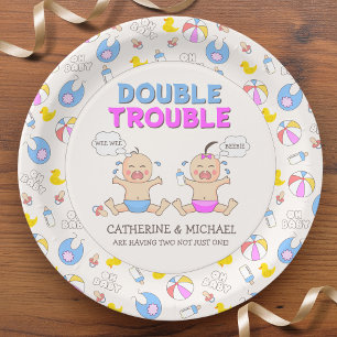 Assiettes En Carton Double Trouble Twin Boy & Girl Baby shower