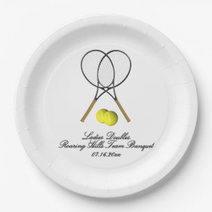 Assiettes En Carton Doubles de tennis 3 lignes de texte