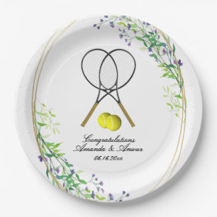 Assiettes En Carton Doubles de tennis Mariage 3 lignes de texte