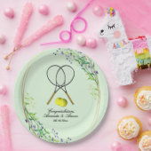 Assiettes En Carton Doubles de tennis Mariage 3 lignes de texte vert (Fête)
